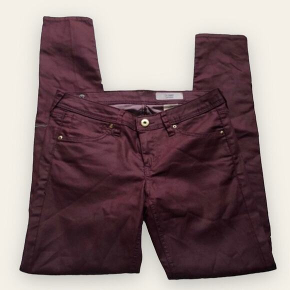 H&M Low Rise Deep Burgundy Coated Colored Zippered Ankle Skinny Jeans - Picture 1 of 7